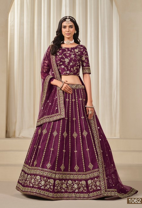 Indian Ethnic Wedding Wear Purple Lengha Party Bridal Bollywood Lehenga Choli Designer